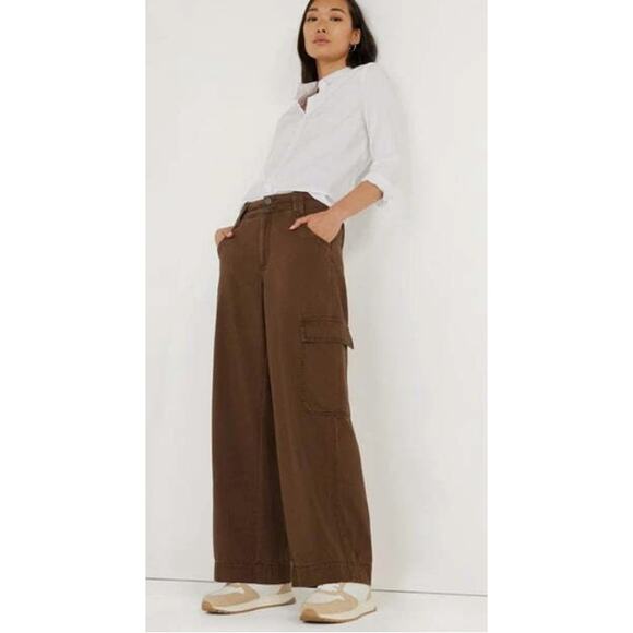 Time and Tru Women's High Rise Wide Leg Chocolate Fudge Brown Cargo Pants SZ.18 - Picture 1 of 9